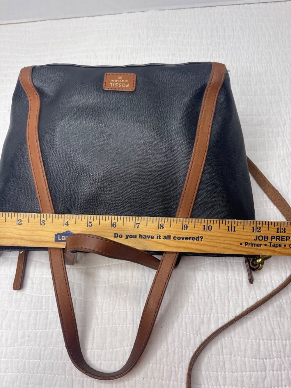 Fossil 1954 Black Brown Leather-Trimmed Classic Tote Bag Crossbody Strap - Picture 15 of 16